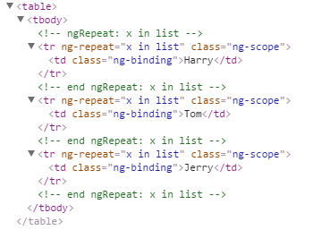 图4-8 ng-repeat运行结果(HTML)