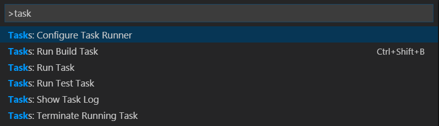 tasks in command palette