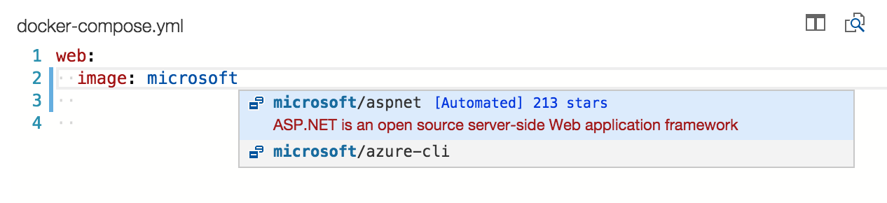 Docker Compose Microsoft image suggestions